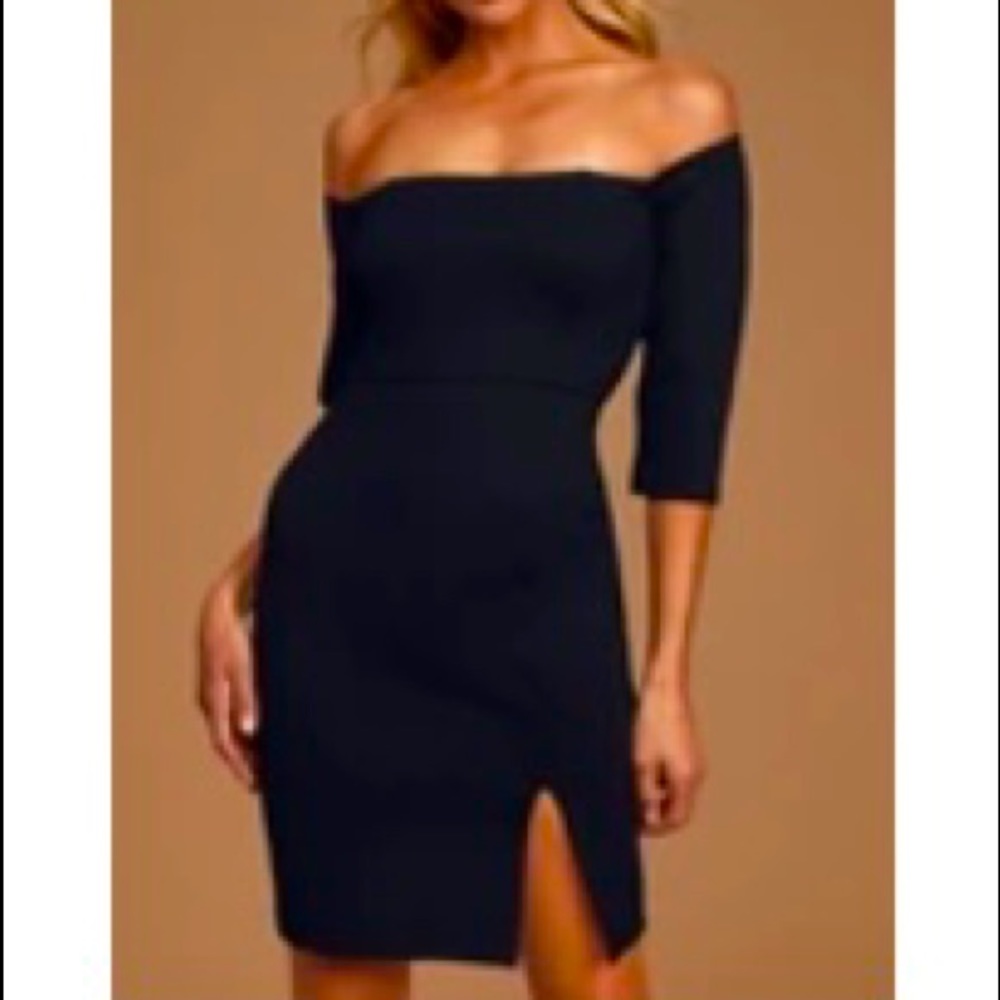 Lulu’s Exclusive! Charmed I'm Sure Black Off-the-Shoulder Bodycon Dress
